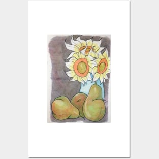 Sunflower and pears Posters and Art